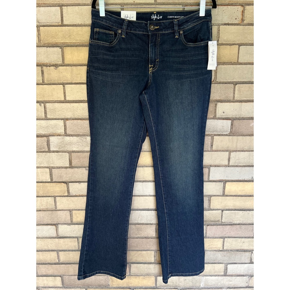 Style & Co Curvy Boot Leg Jeans Stream Wash Blue Denim Size 10 NWT